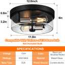 Flush Mount Ceiling Light Fixtures, 2-Light Black and Silver Ceiling Mount for Farmhouse with Seeded Glass Lampshade, Industrial Flush Mount Light Fixture for Hallway, Kitchen, Entryway and Foyer