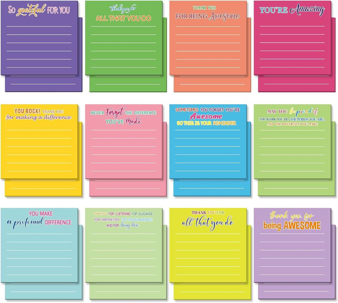 Yinder 24 Pcs Employee Appreciation Sticky Notes End of The Year Gifts Bulk Motivation Note Pads Mini Inspirational Note Gift for Teacher Nurse Staff Coworker Office Supply 3 x 3'' (Dark Color)