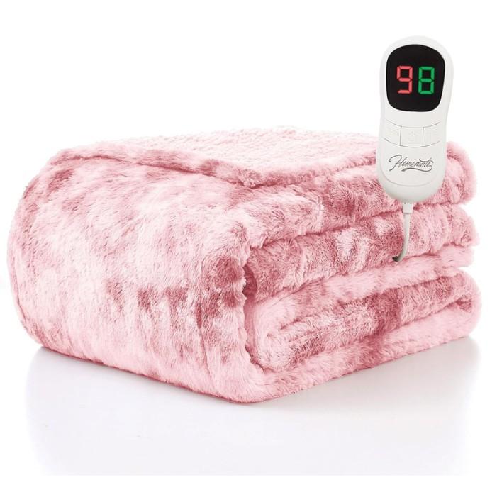 Homemate Heated Blanket Electric Throw - 50"x60" Heating Blanket Throw 1/2/4/6/8 Hours Auto-Off 10 Heat Levels Over-Heat Protection Luxury Faux Fur Sherpa ETL Certification