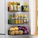 Ofiray-home Magnetic Fridge Shelf, 4-Pack Metal Strong Magnet Rack, Space Saving Spice Organizer, Utensil Holder, Fruit Potato Onion Storage Bins, Black Refrigerator Organizers and Storage