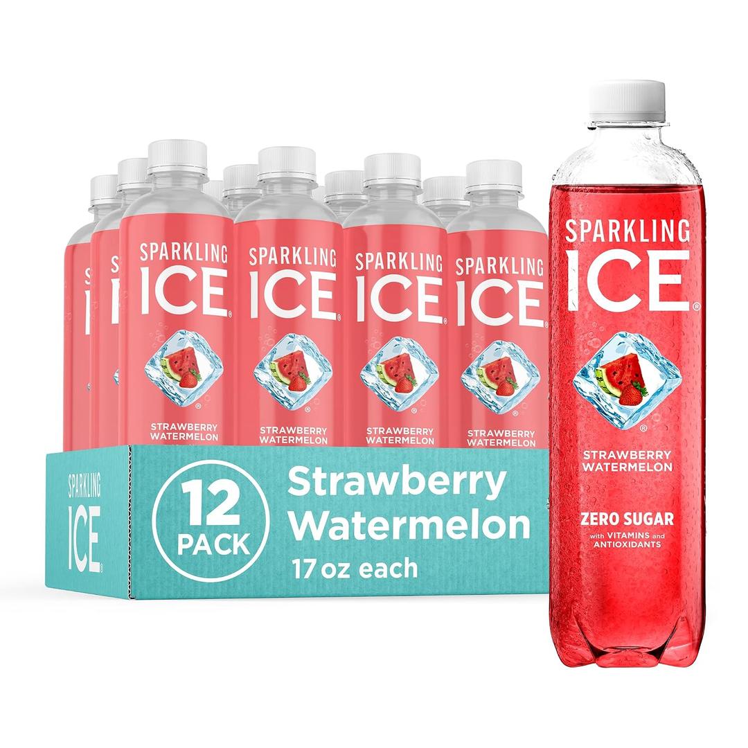 Sparkling Ice, Strawberry Watermelon Sparkling Water, Zero Sugar Flavored Water, with Vitamins and Antioxidants, Low Calorie Beverage, 17 fl oz Bottles (Pack of 11) (EXP 01/02/27)