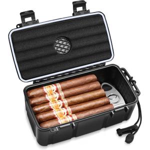 Flauno Travel Cigar Humidor - Portable Cigar Case with Cigar Cutter & Humidifier, Holds up to 15 Cigars, Waterproof, Crushproof, Airtight Seal, Durable
