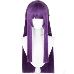 Half and Half Fer-n Cosplay Wig 29'' Long Straight Anime Purple Wigs with Bangs Dark Purple Wig for Women Halloween Costume Party