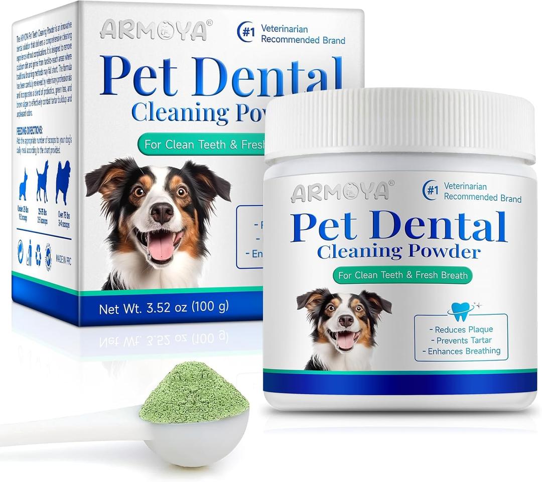 ARMOYA Dog Dental Powder - Teeth Cleaning Powder for Dogs - Dog Dental Care - Plaque & Bad Breath Off Powder Dog - Dental Care Supplies for Dogs