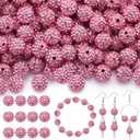 120pcs 10mm Rhinestone Beads for Jewelry Making, Dark Pink Shiny Round Shamballa Disco Ball Beads Bulk, Sparkle Crystal Clay Christmas for Bracelet Baseball Necklace Earring Crafting and DIY