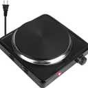 TeqHome Hot Plate, 1500W Portable Electric Stove for Cooking with 5 Levels Adjustable Temperature & Knob Control,Countertop Single Coil Burner Cast Iron Cooktop for All Cookwares Home Camp RV (Black)