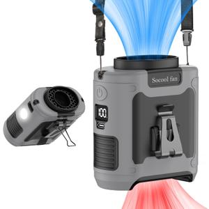 Socool 10000mAh Portable Waist Fan Clip on Wearable Belt Personal Fan Rechargeable Battery operated With 5 Speeds & Flashlight Neck Hands-Free 40H Cooling For Outdoor Camping Travel (Black)