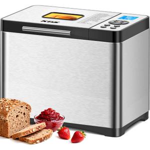 KBS 19-in-1 Programmable Bread Maker, 2LB Bread Machine with Healthy Ceramic Pan, Stainless Steel Bread Maker Machine with 15H Timer& 1H Keep Warm, Sourdough, Gluten Free, 3 Crust Colors, 53 Recipes