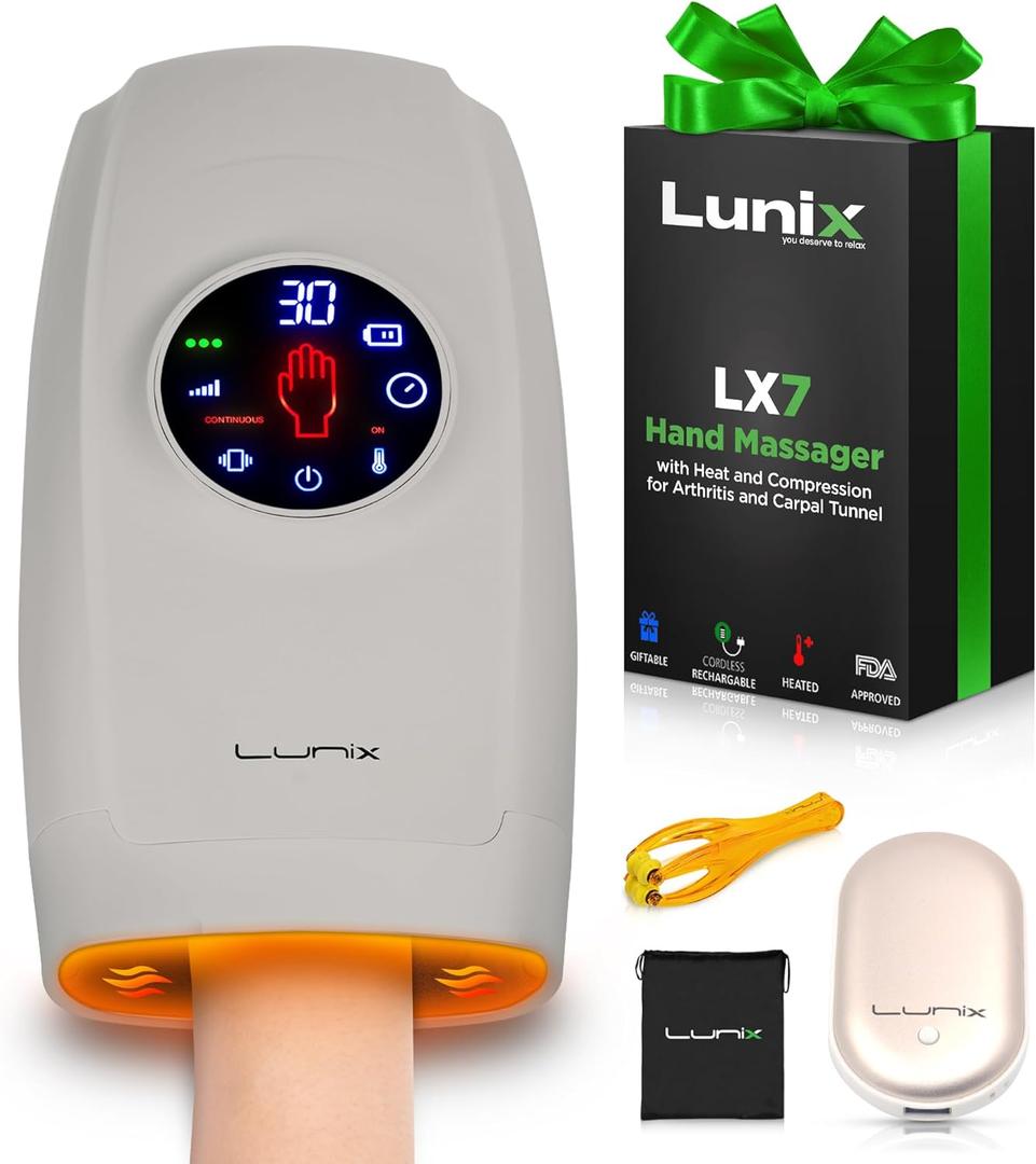 Lunix LX7 FSA Carpal Tunnel & Wrist Pain Relief Device, Heated Air Compression Hand Massager for Arthritis, Mothers Day Gifts for Women & Mom, Touchscreen, Cloud Gray