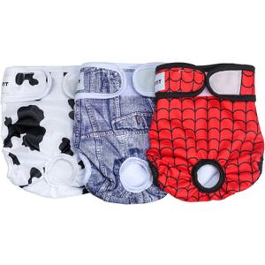Avont 3 Pack Washable Female Dog Diapers, Premium Reusable Highly Absorbent Doggie Period Panties Durable Dog Diaper Cover -S Web/Milk/Jeans