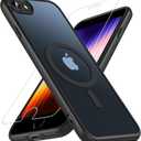 OWKEY Magnetic for iPhone SE Case 2022/2020/3rd/2rd, iPhone 8/7 Case, Compatible with MagSafe SE Phone Case with Screen Protector, Shockproof Matte Translucent Hard Back Slim Protective Cover (Black)