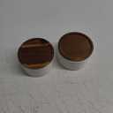 Salt and Pepper Bowls: 10 oz Ceramic Stackable Spice Cellar with Wooden Lid - Stacked Seasoning Storage Containers for Countertop Stovetop - Striped, White