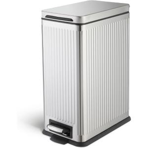 Home Zone Living 8 Gallon Kitchen Trash Can with Soft-Closing Lid and Step Pedal, Stainless Steel with Slim Ribbed Design for Home and Office, Silver, 30 Liters Home Zone Living 8 Gallon Kitchen Trash Can with Soft-Closing Lid and Step Pedal, Stainless Steel with Slim Ribbed Design for Home and Office, Silver, 30 Liters