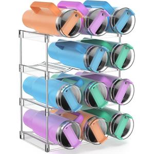 Water Bottle Organizer Stanley Cup Holder, 4-Tier Tumbler Storage, Stackable Water Bottle Holder for Kitchen Cabinet Pantry, Large Compartment fits 40 oz Tumblers, Stanley Accessories for Halloween