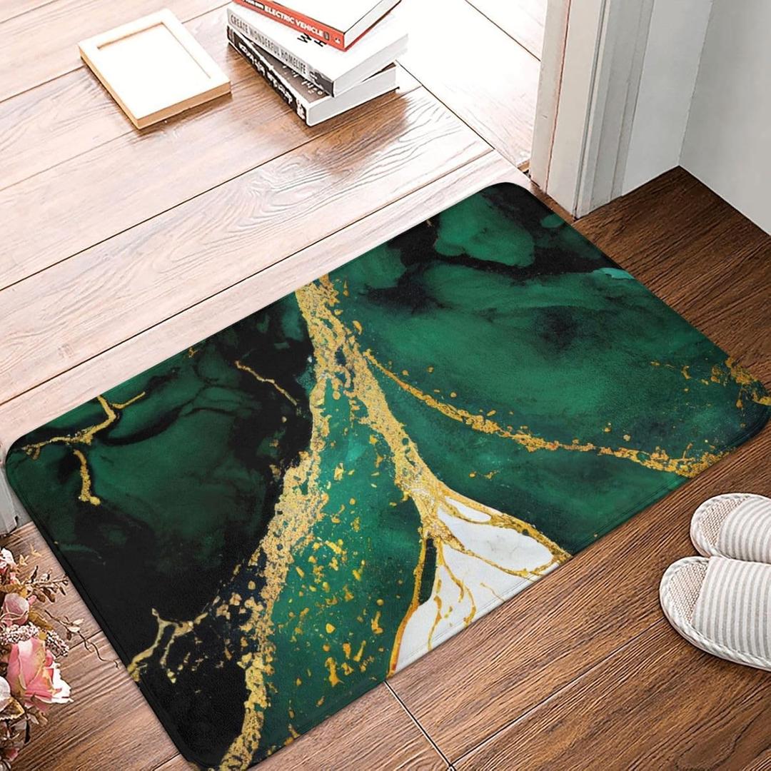 Emerald Green and Gold Marble Bathroom Rugs Bath Mat Floor Non-Slip Floor Carpet Absorbent Door Mat Home Decor for Kitchen Bedroom Indoor Outdoor 20"x31.5"in