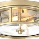 Gold Flush Mount Ceiling Light Fixture with Glass Brass Ceiling Light Fixture for Bedroom, Indoor Outdoor Ceiling Lights for Porch Hallway Kitchen