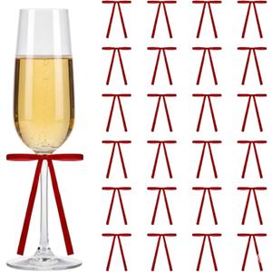 24 Pcs Valentine's Day Bows Decorations, Bows for Wine Glass Candle Holder, Red Velvet Valentines Day Ornaments for Valentine's Day Wedding Holiday Mother's Day