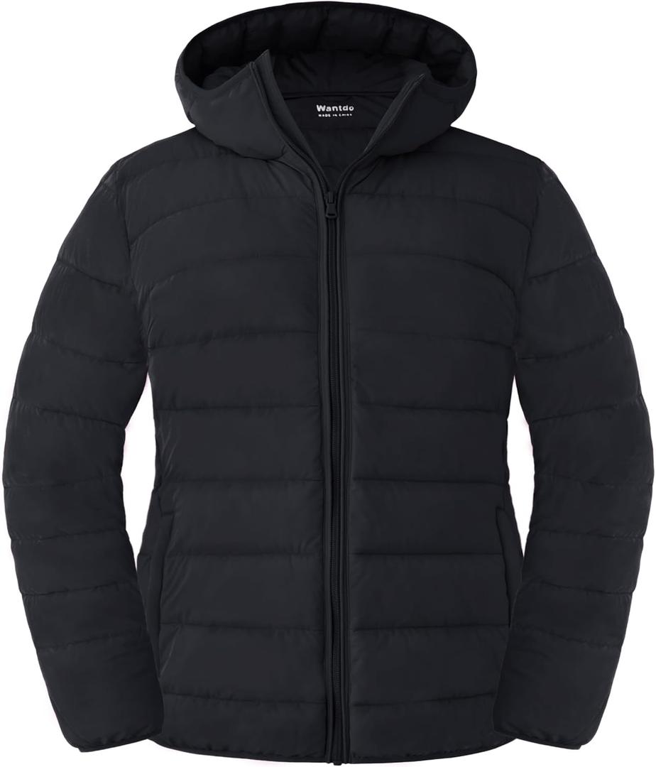 wantdo Women's Plus Size Lightweight Jackets Full-Zip Quilted Warm Jacket with Hood (4X, Black)