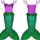 Ariel Mermaid Costume for Girls Kids Princess Dress with Wig Necklace Accessories Set for Halloween Costume Birthday (XXXL)