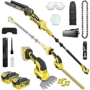 6-in-1 Cordless Pole Saw & Hedge Trimmer Combo & Grass Shear with Extension Pole Garden Tool with 2 * 4.0Ah Battery,180°Adjustable Angle,16Ft Reach,for Shrubs Pruning