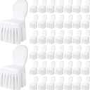 Oudain Chair Slip Covers with Skirt Wedding Long Stretch Spandex Dining Chair Cover Protectors Removable and Washable for Hotel and Wedding Ceremony(White,50 Pieces)