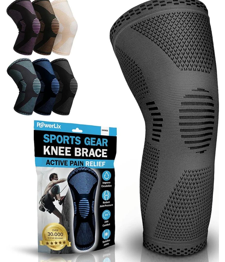 POWERLIX Knee Compression Sleeve - Best Knee Brace for Knee Pain for Men & Women – Knee Support for Running, Basketball, Volleyball, Weightlifting, Gym, Workout, Sports - (Gray M)