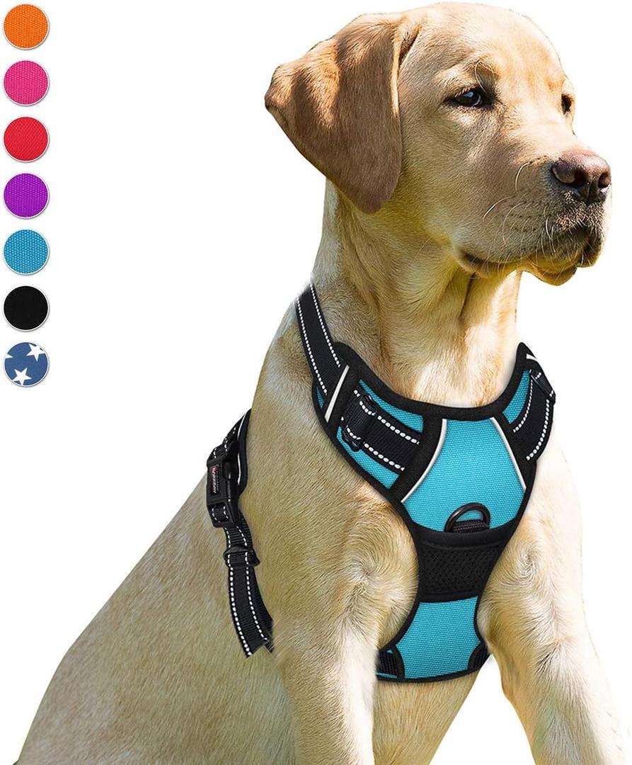 BARKBAY No Pull Dog Harness Front Clip Heavy Duty Reflective Easy Control Handle for Large Dog Walking, Blue, Medium (Chest:22.5-28")