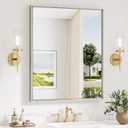 Keonjinn 30 x 36 Inch Brushed Nickel Bathroom Mirror, Beveled Rectangle Framed Mirror for Wall, Farmhouse Bathroom Vanity Mirror for Over Sink, Square Corner, Tempered Glass
