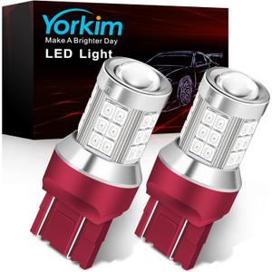 Yorkim 7443 Led Bulb Red, 7440 Bulb Red 7444na Led with Projector Replacement Lamp for Stop Lights Brake, Tail Light, Pack of 2