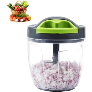 Manual Vegetable Chopper Hand String Onion Cutter Garlic Mincer Manual Food Processor for Ginger, Chili, Fruit, Meat, Nuts Food Chopper 900ml, Green