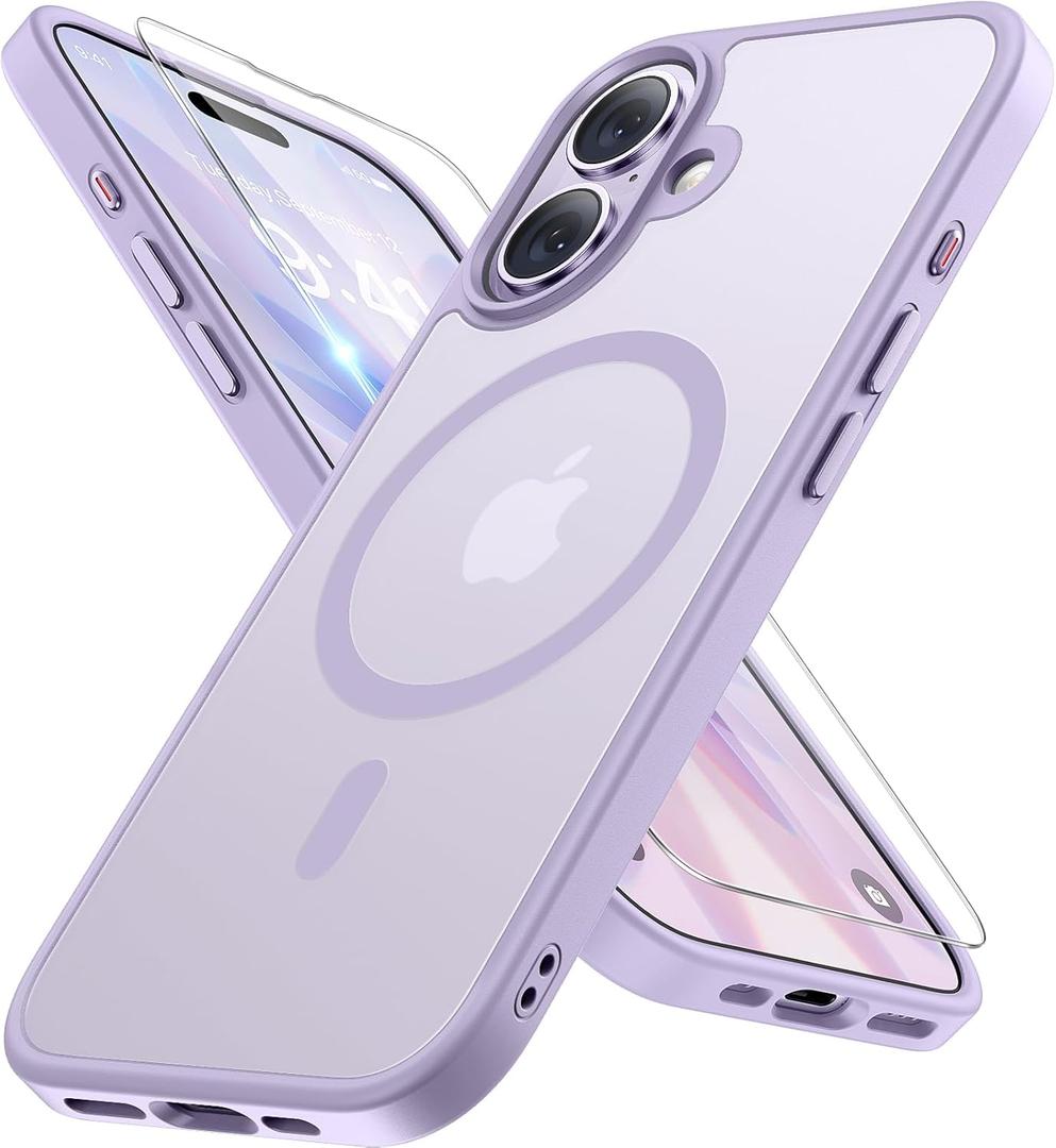 Miracase Magnetic for iPhone 17 Case (Compatible with MagSafe) with Screen Protector Military-Grade Protection, Anti-Fingerprint Translucent Matte Phone Cover for iPhone 17 6.3 inch, Light Purple