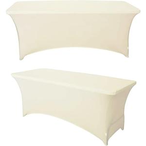 4FT Pack of 2 Spandex Table Cover, Fitted Stretchable Tablecloth, Stretch Table Skirts for Wedding Party Event Dinner Decoration 48" L x 24" W x 30" H(Ivory)