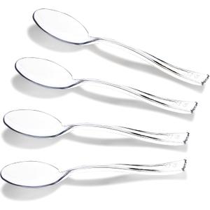 WDF 300 Pieces Clear Plastic Mini Spoons for Desserts 4 Inches Clear Plastic Spoons Heavy Duty Perfect for Cake, Desserts