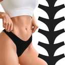 CUTE BYTE Cotton Thongs for Women Sexy Ladies Panties Breathable Stretch Hipster Cotton Underwear 6 Pack XS-XL (Black)