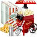 Popcorn Machine, Hot Air Popcorn Maker Kit Gift Box, Portable Home Popcorn Popper Machine, 10-Cup,Oil-Free,Retro Style,Compact and Cute (red&gold)