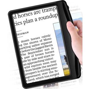Rechargeable 5X Magnifying Glass for Reading, Large Bright Full Page Magnifier with Light, Handheld LED Dimmable Lighted, Lightweight Book Magnifier for Reading Small Prints Seniors Low Vision (Black)
