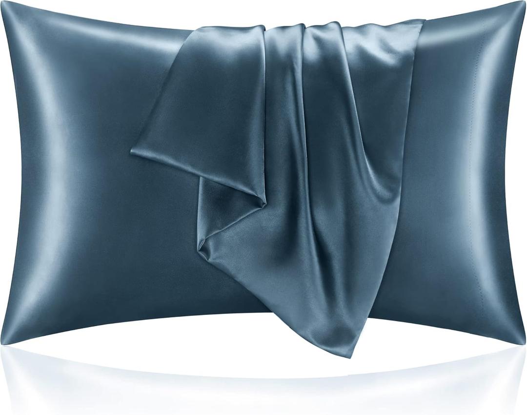 BEDELITE Satin Pillowcase for Hair and Skin, Super Soft and Cooling Similar to Silk Pillow Cases 2 Pack with Envelope Closure, Gift for Women Men(20"x26" Standard Size, Bluesteel)