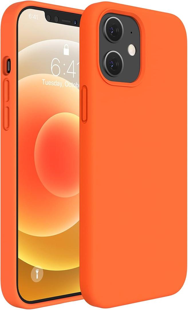 Miracase Compatible with iPhone 12 Case and iPhone 12 Pro Case, Liquid Silicone Gel Rubber Full Body Protection Shockproof Drop Protection Phone Case for iPhone 12/12 Pro 6.1 inch, Orange