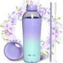 Allcho Insulated Water Bottle for Women, 18oz Stainless Steel Leak Proof Tumbler with 2 Lids, BPA-Free Tritan Chug & Straw Lid, Double Wall Vacuum Flask (Lavender Meadow)