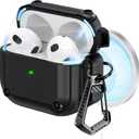 RFUNGUANGO for AirPods 3rd Generation Case Cover with Cleaner Kit,Powerful Drop Protection, Magnetic Lid, for AirPod Gen 3 Charging Case 2021, Black