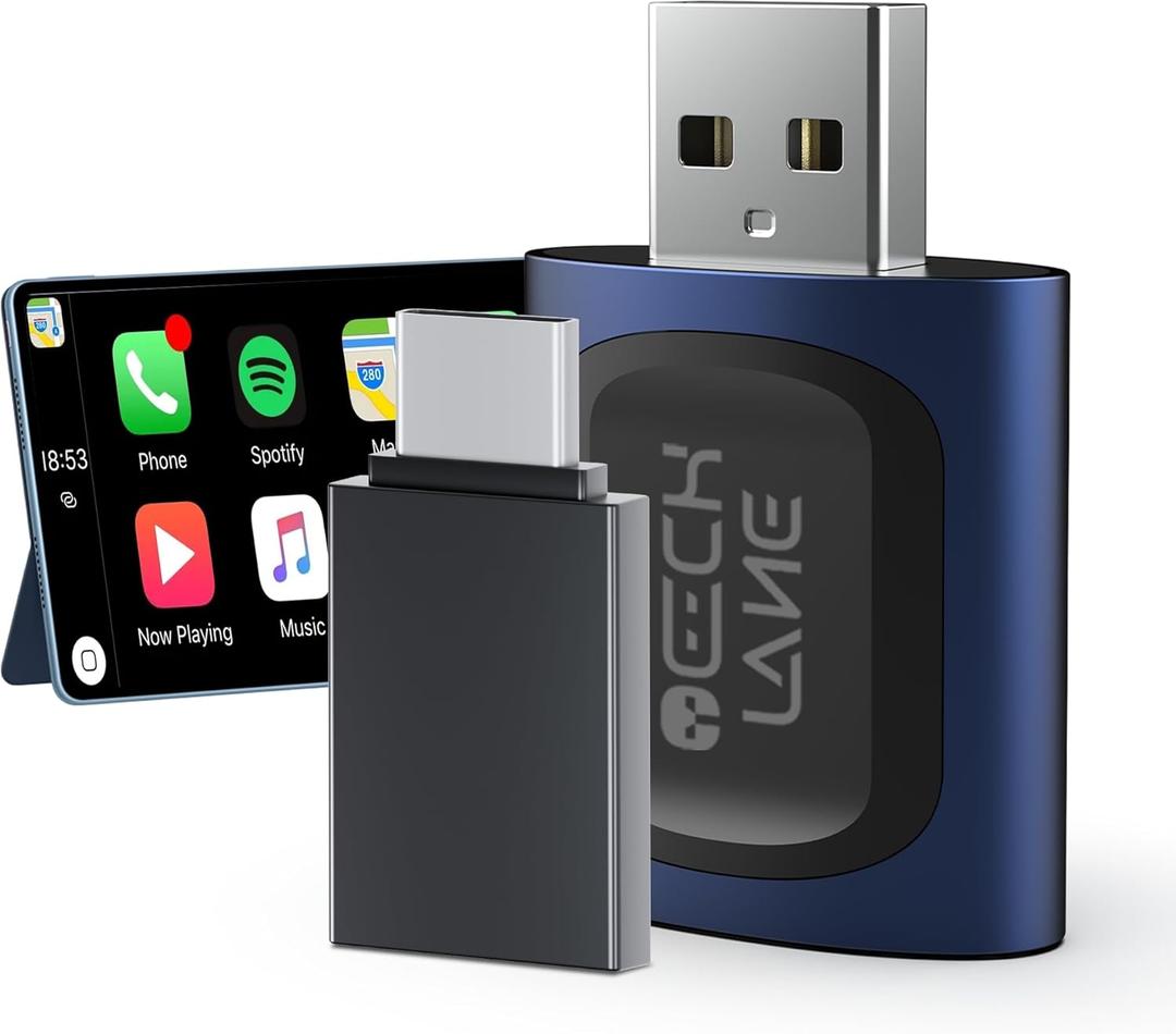 TECHLANE Wireless CarPlay Adapter, 2-in-1 Wired to Wireless CarPlay & Android Auto Adapter, Plug & Play, 5G WiFi/BT 5.0, Support iPhone iOS 10+ & Android 11+, Voice Control & Fast Connection