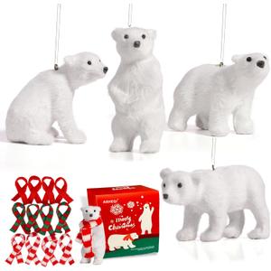 Polar Bear Christmas Decorations, Polar Bear Plush with Scarves in 3 Colors, Christmas Tree Ornaments Rustic Home Decor Gift for Kids Girl Boy Woman-4 Pcs
