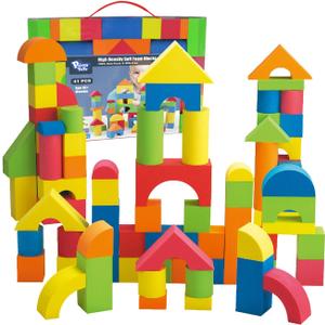 Pairez Toys Foam Building Blocks for Toddlers 2-4, 41 Pieces EVA Soft Stacking Blocks, Baby Bath Foam Toy Set, Early Learning Construction Toys & Gifts for Kids, Boys & Girls 18+ Months