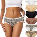Underwear Women Pack Soft Cotton Mid/Low Rise Women's Panties 6 Pack (Large, Black/Coffee/Beige/White/Yellow Leopard/White Leopard)