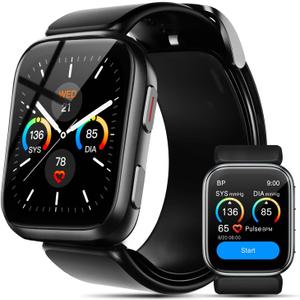Smart Watch Blood Pressure, 1.95'' Blood Pressure Monitor Watch with Air Pump Cuff, Blood Pressure Watch for Sleep and Sports Tracking for Android iOS Supports Reminder Monitoring, Data Sharing etc (Dark Black)