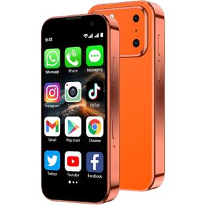 Mini Smartphone 3.0" HD Touchscreen - Unlocked Android Compact Mobile Phone for Kids & Students | Smallest Cell Phone for Travel Backup & Digital Detox | WiFi, GPS, Face ID, Dual SIM, 3G-Orange