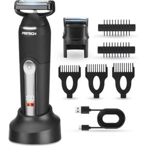 PRITECH Electric Body Hair Trimmer - Waterproof Mens Groin Hair Trimmer Ball Shaver USB Recharge Dock Body Grooming Kit with Ceramic Blade Male Hygiene Razor (Dark Black)