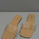 OYOANGLE Women's Clear Square Open Toe Sandals Pu Leather Flat Slide On Sandals Transparent Outdoor Slippers (9, Apricot)