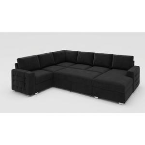 HONBAY Sectional Sleeper Sofa with Pull Out Bed U-Shape Sectional Couch with Storage Chaise 6 Seater Sleeper Sectional Sofa Bed, Velvet Black