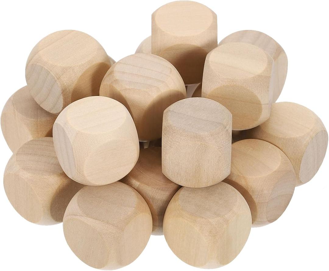 uxcell 20pcs Blank Wooden Dice, 25mm 1 inch Unfinished Wooden Cube Rounded Corners Square Block for DIY Craft Projects